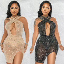 Summer women's sexy mesh Beaded nightclub party dress