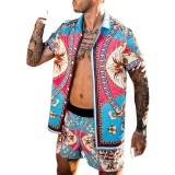 Summer Beach Style Loose Shirt Holidays Casual Suit Men's Printed Two Piece Short Set