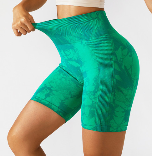 Tie Dye Naadloze Yoga Shorts Hoge Taille Tummy Sport Gym Shorts Butt Lift Nauwsluitende Broek