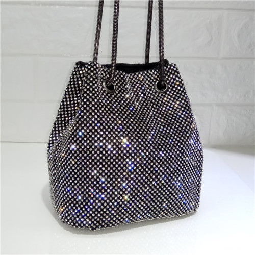 Повседневная сумка-ведро со стразами, модная женская сумка через плечо с инкрустацией бриллиантами