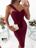 Women summer Strapless V-neck Lace-Up Bodycon Dress