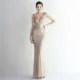 Women Sequined V-Neck Long Evening Dress