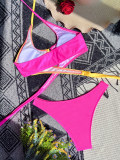 Women Colorblock Crossover Lace-Up Bikini Swimwear