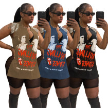 Frauen-Sommer-Mode-Straßen-Hip-Hop-Druck-Rhinestone-ärmelloses T-Shirt