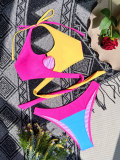 Women Colorblock Crossover Lace-Up Bikini Swimwear