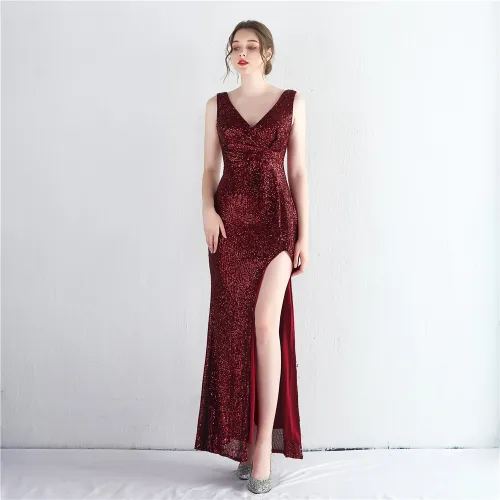 Women Sequin Sequin Slit Sequin Long Evening Dress