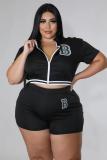 Plus Size Women fashion Casual sports Letter printing top and shorts two piece set