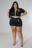 Plus Size Women fashion Casual sports Letter printing top and shorts two piece set