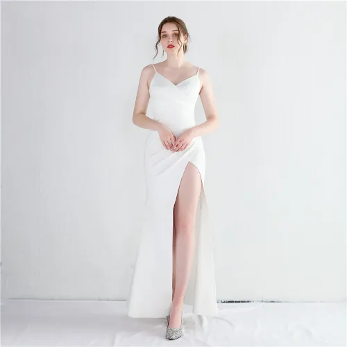 Women straps Slit Dinner Slim Long Mermaid Dress Exhibition Evening Dress