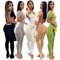 Dames Sexy Solid Backless Split Flared Jumpsuit