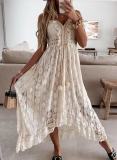 Women summer lace  straps large hem Solid long dress