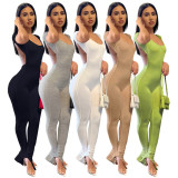 Women Sexy Solid Backless Split Flared Jumpsuit