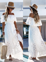 Kadın boho dantel Straplez Kapalı Omuz uzun plaj elbisesi