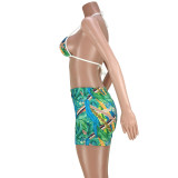 Women's Club Printed Swimwear Shorts Three-Piece Casual Set