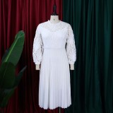 Summer plus size lace crochet sexy hollow pleated dress dress