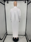 Осень Повседневное белое однотонное платье-рубашка с отложным воротником и длинным рукавом с длинным рукавом