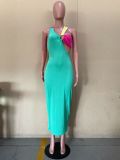Sexy Ladies Multicolor Patchwork Straps Long Dress Maxi Dress