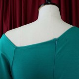 Women Spring Green Modest Slash Neck Full Sleeves Solid Pleated Midi Pencil Office Dress