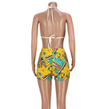 Women's Club Printed Swimwear Shorts Three-Piece Casual Set