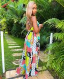 Women's Summer Print Fashion Casual Straps Maxi Dress
