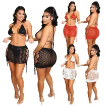 Fashion women's Crochet knitting bra sexy two piece skirt set
