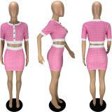 Women Fashion Sexy Tight Fitting Houndstooth Print two piece skirt set