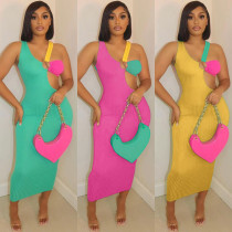 Sexy Ladies Multicolor Patchwork Straps Vestido largo Maxi Dress