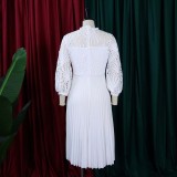 Summer plus size lace crochet sexy hollow pleated dress dress