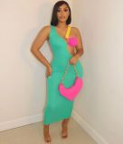 Sexy Ladies Multicolor Patchwork Straps Long Dress Maxi Dress