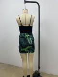 Sexy fashion suspender bodysuit with trendy gathered print skirt