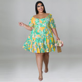 Plus Size Women's Summer Sexy Off Shoulder Print Dress