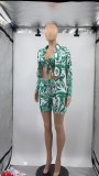 Women's Summer Print Shorts Casual Three-Piece Set