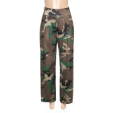 Women's Spring/Summer Camouflage Print Elastic Waist Wide Leg Pants Casual Pants Trousers