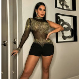 Trendy Sexy Casual See-Through Tight Fitting Beaded One Piece Tight Fitting Pants