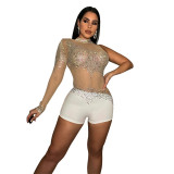 Trendy Sexy Casual See-Through Tight Fitting Beaded One Piece Tight Fitting Pants