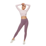 Aderente Yoga Top Girocollo Sexy Crop Quick Dry Palestra Tinta Unita Running Yoga Abbigliamento Manica Lunga Donna