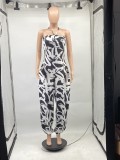 Women's Summer Tie Dye Print Loose Sling Jumpsuit with Pockets