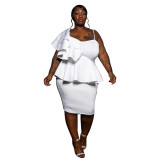 Plus Size Women's Solid Ruffle Slip Gown Midi Dress