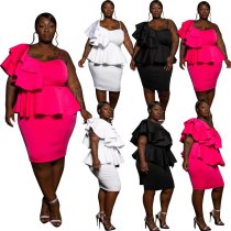 Plus Size Women's Solid Ruffle Slip Gown Midi Dress