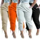 Women Summer Casual Solid Drawstring Lace-Up Stretch Trousers