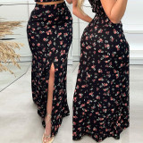 Women Floral Split Long Dress Two Piece Set
