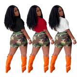 Women's Camouflage Short Sleeve Shorts Two Piece Patchwork Pocket Elastic Digital Print Suit Women