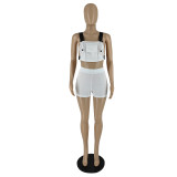 Women's Summer Cargo Tank Top Shorts Suit Solid Stretch Sexy Nightclub Style Two Piece