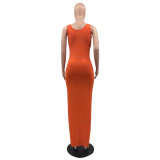 Women's Sleeveless Solid Pleated Slit Dress