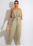 Women's Solid Sleeveless Casual Wrap Ruffle Jumpsuit