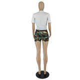 Women's Camouflage Short Sleeve Shorts Two Piece Patchwork Pocket Elastic Digital Print Suit Women