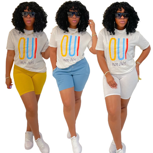 T-shirt + pantaloncini con stampa casual da donna Set di due pezzi
