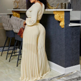 Summer V-Neck Sexy Lace-Up Pleated Wide Leg Plus Size Jumpsuit