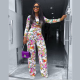 African Women fashion print long sleeve Top+pant Casual two piece set