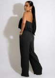 Women's Solid Sleeveless Casual Wrap Ruffle Jumpsuit